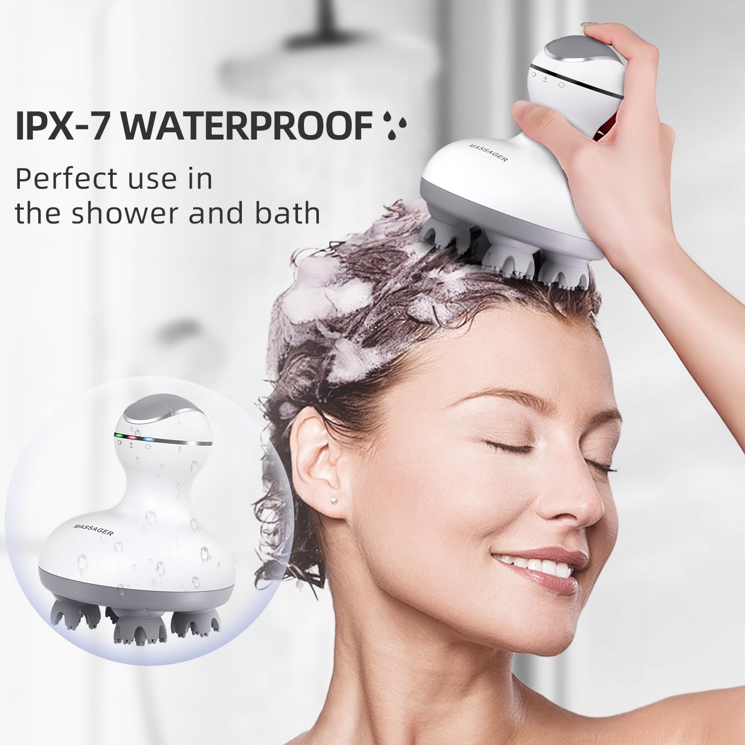 cotsoco Electric Cordless Head & Scalp Massager with Kneading Normal, White