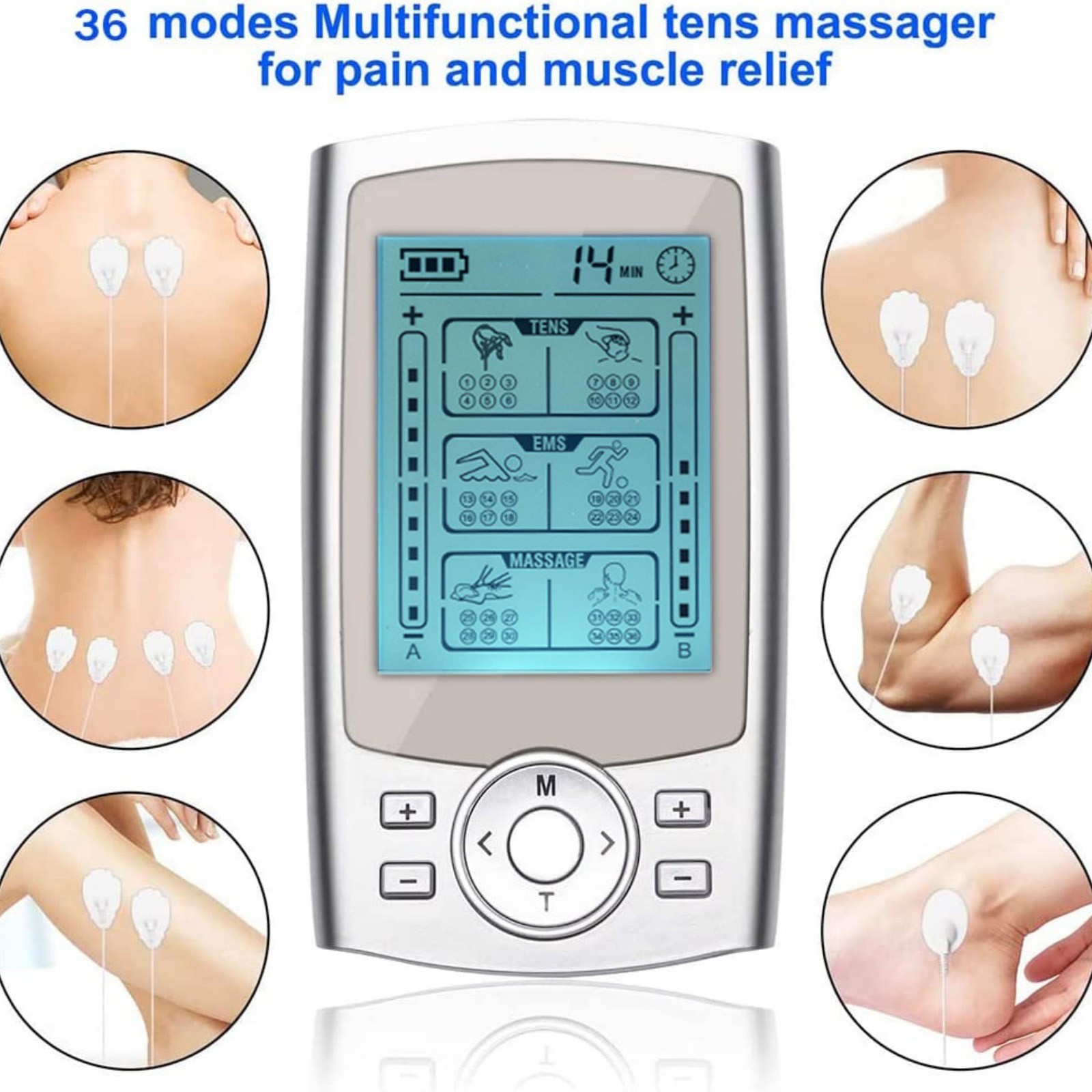 36 Modes Portable Tens Unit Muscle Stimulator Machine Pulse Massager Device