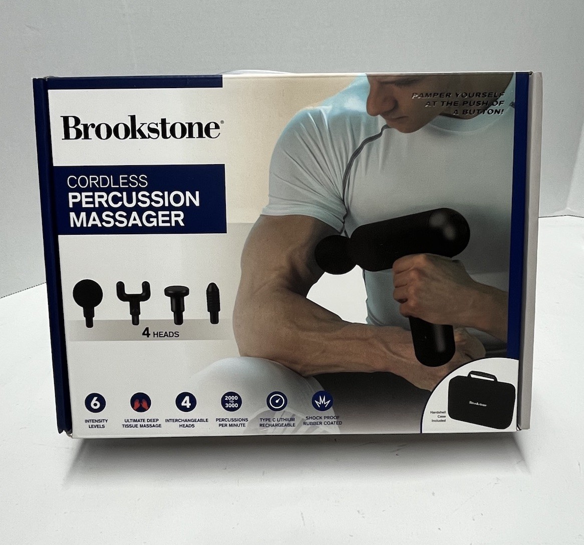 Brookstone Cordless & Rechargeable Cordless Percussion Massager 4 Heads