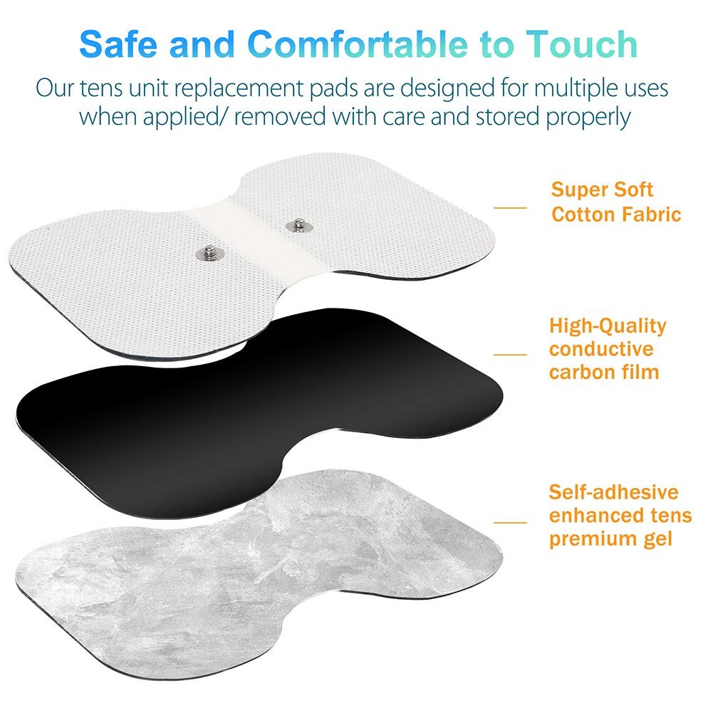 TENS Unit Pads 4.3â€ X 6â€, 4Pcs Snap Electrode Pads Large, Butterfly Shape…
