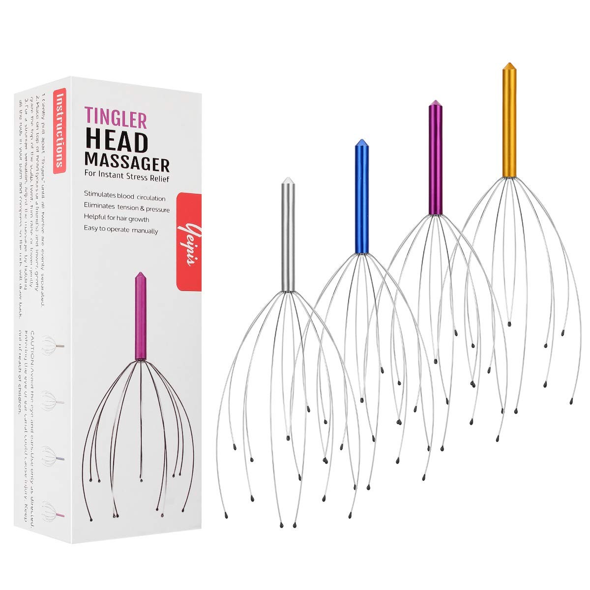 Yeipis 4 Pack Scalp Massagers, Handheld Head 4 Count (Pack of 1), Multicolor