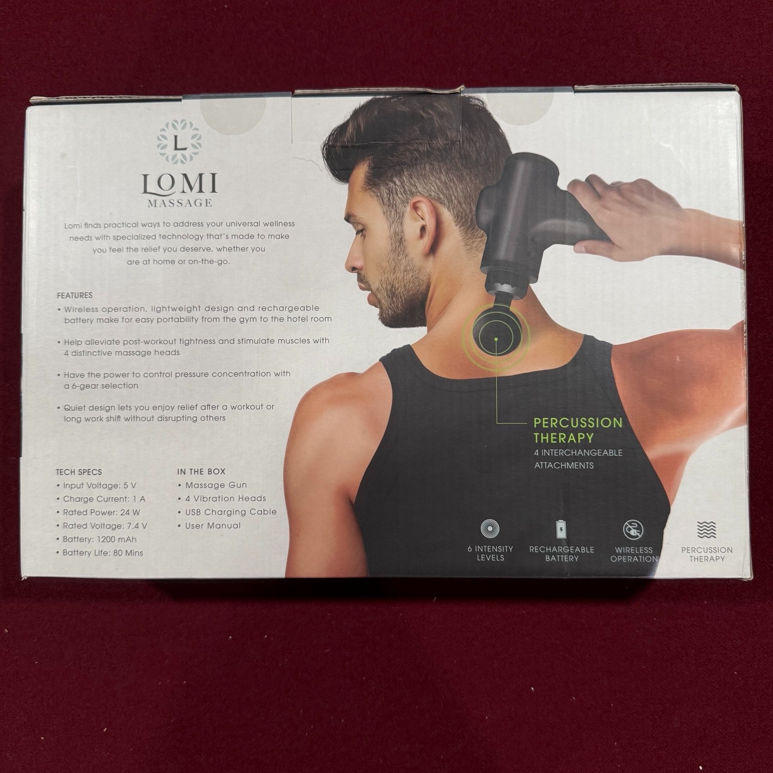 Lomi Massage Cordless Deep Tissue Muscle Massager Gun 4 Heads Rechargeable New