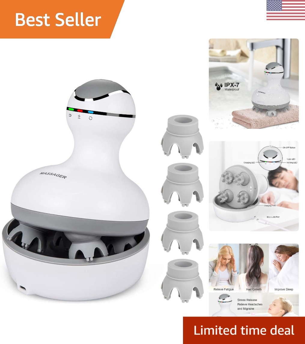 Rechargeable and Waterproof Cordless Scalp & Back Massager for All Ages – White