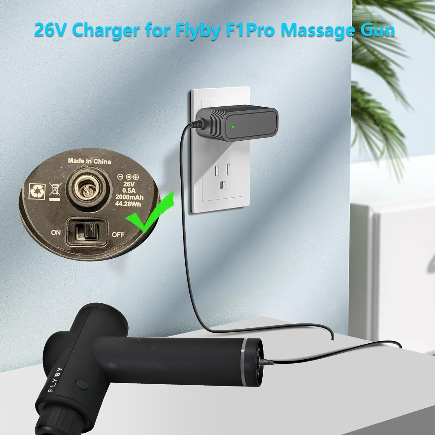 26V Charger for Flyby F1Pro Massage Gun with Short Circuit Protection Black