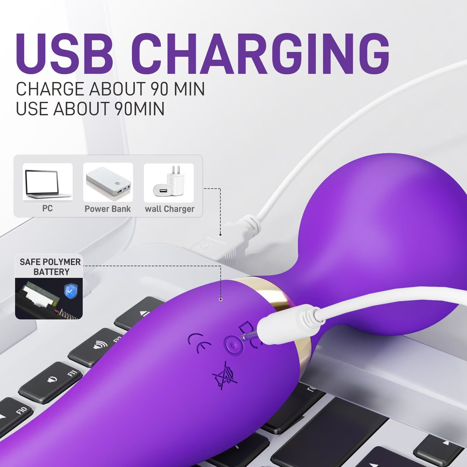 1pc Purple Massage Magic Device – Multiple Vibration Modes, USB Rechargeable
