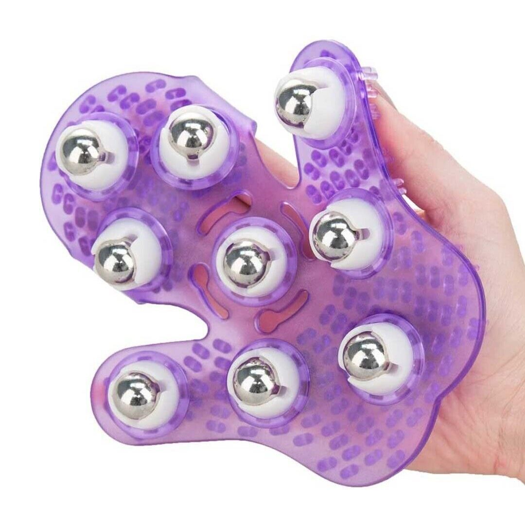2PK Purple Palm Shaped Roller Balls Massager Glove Full Body Massage