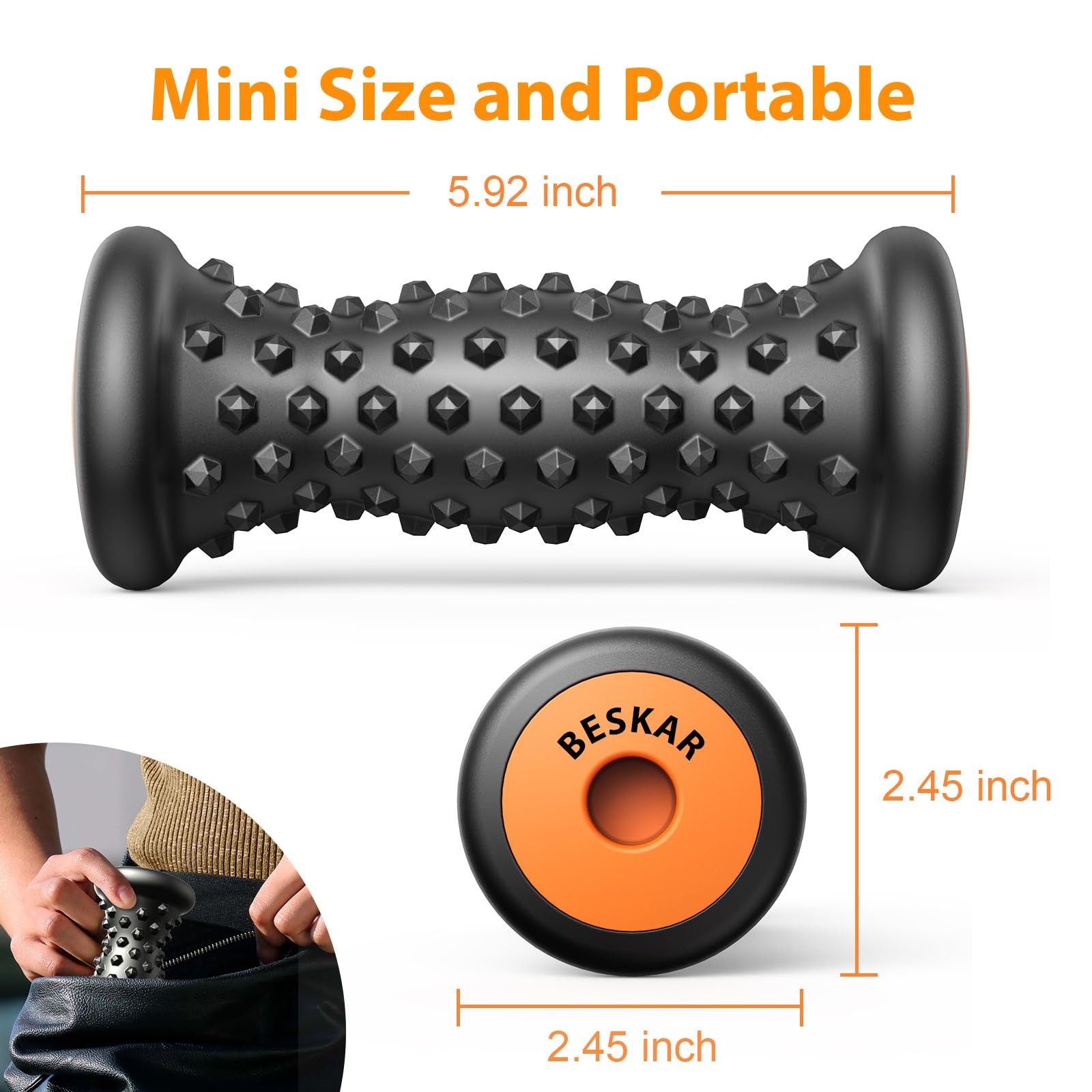 BESKAR Foot Massager Roller Plantar Fasciitis Relief Deep Tissue Pain Tool (