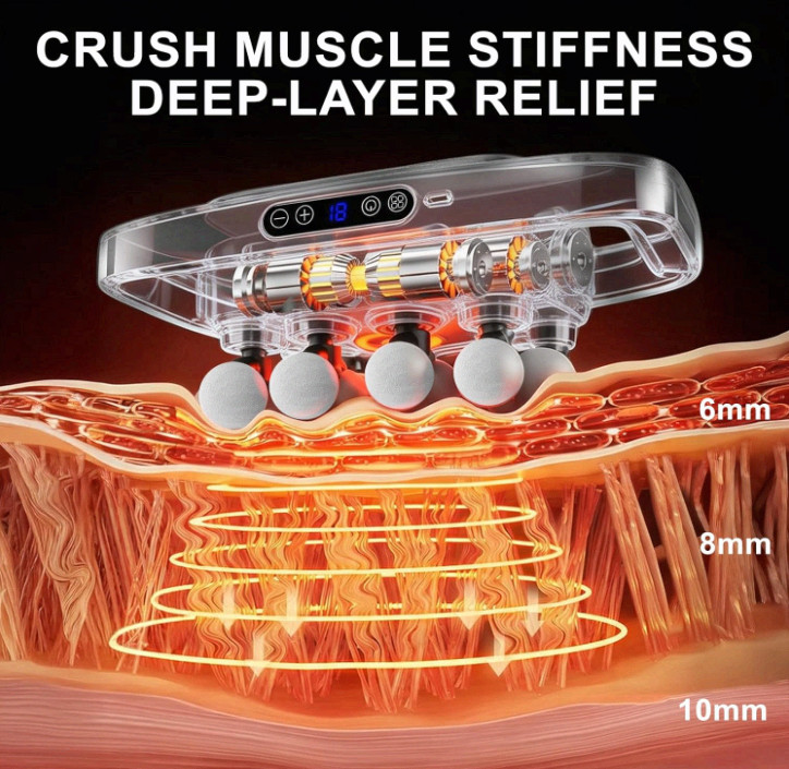 20-Head Massage Gun, Heat, 3 Modes, 30 Speeds, Deep Tissue Muscle Massager