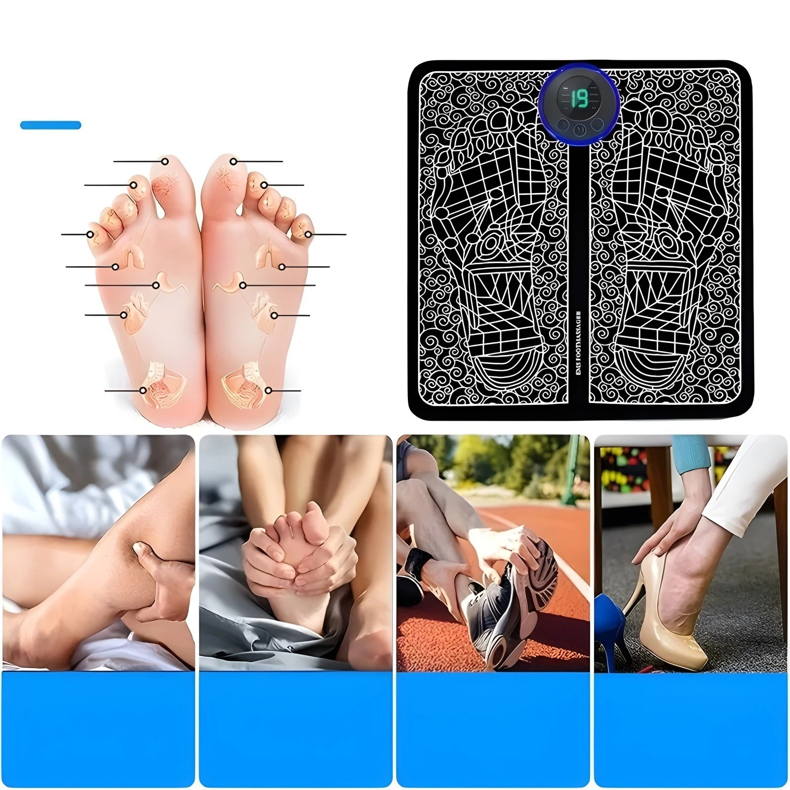 19 Level EMS Electric Foot Massager Pad Muscle Stimulator Blood Circulation Mat