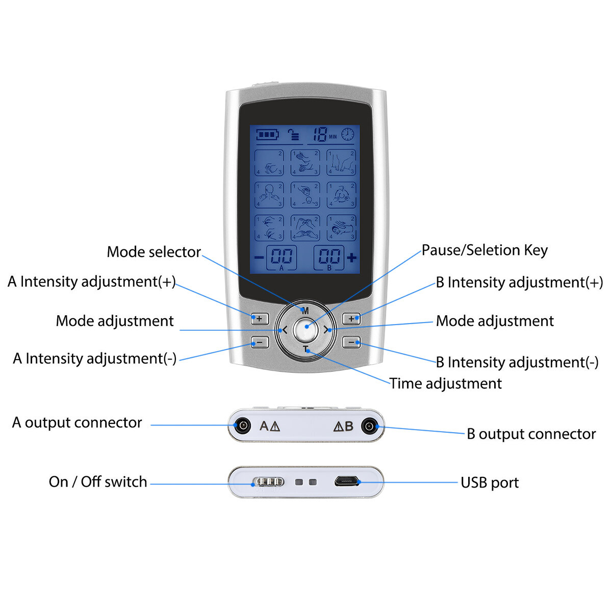 36 Modes Muscle Massager Electrotherapy Pain Relief Physiotherapy Device US A+