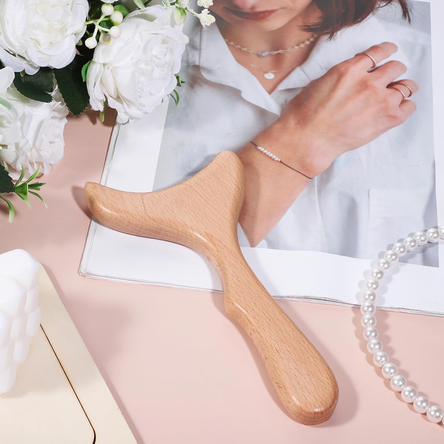 Lymphatic Drainage Massager, Natural Wood Therapy Massage Tools One-Handed Gua S