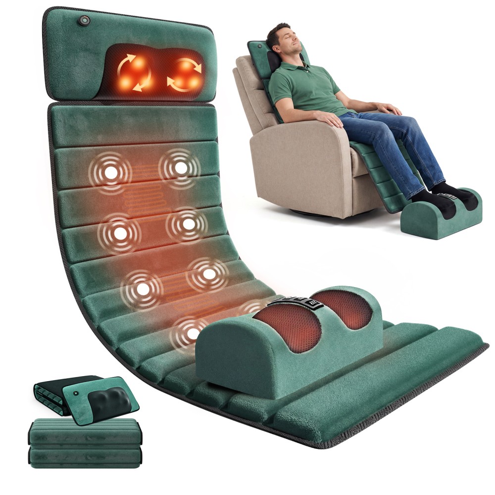 Full Body Massage Mat with Heat, Detachable Massager Pad 10 Vibrating Motors