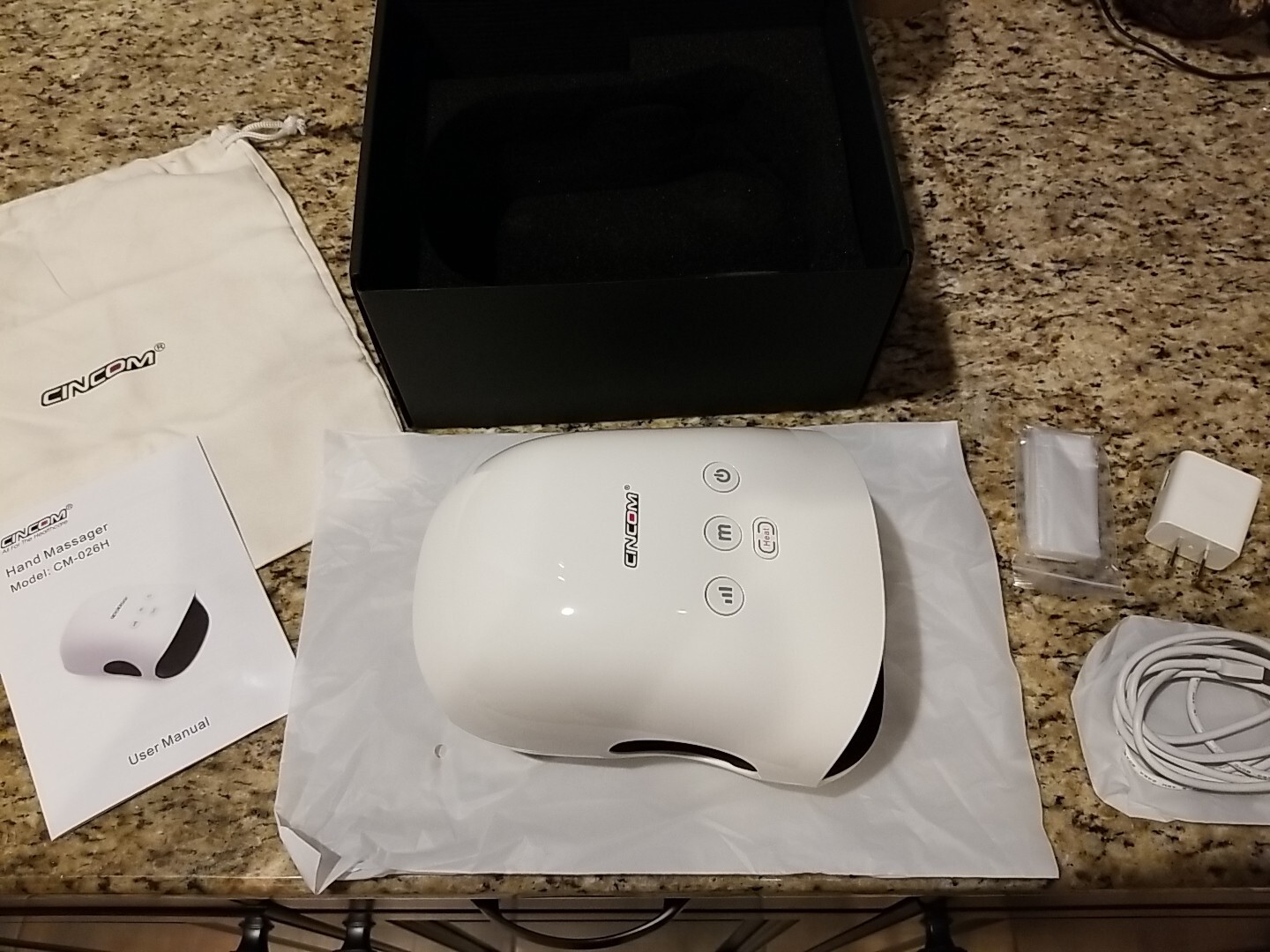 CINCOM Upgraded Hand Massager Rechargeable w/Heat and Compress CM-026H *Open-box