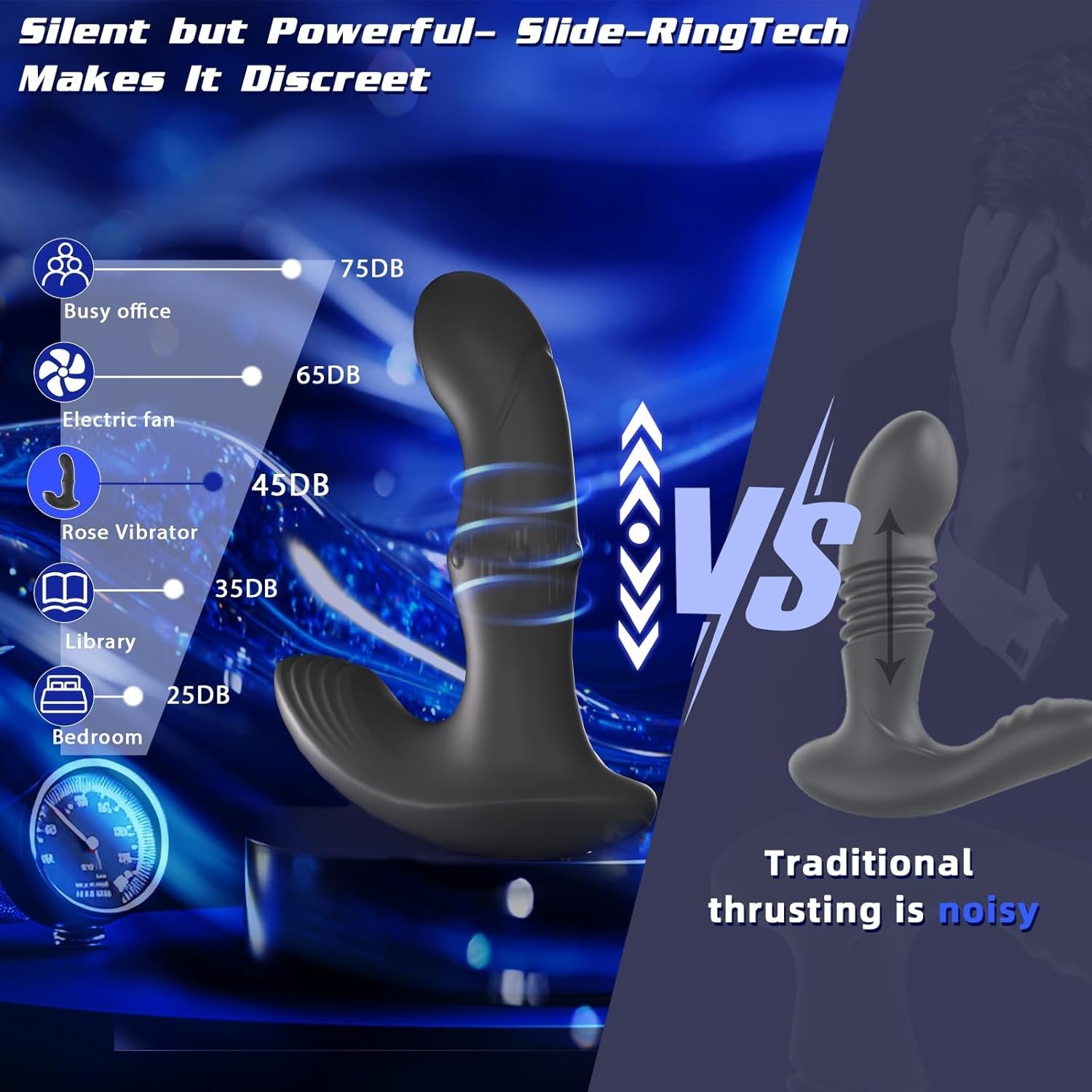 Wiggling Prostate Massager with Beaded Thrusting Ring for Deep Stimulation