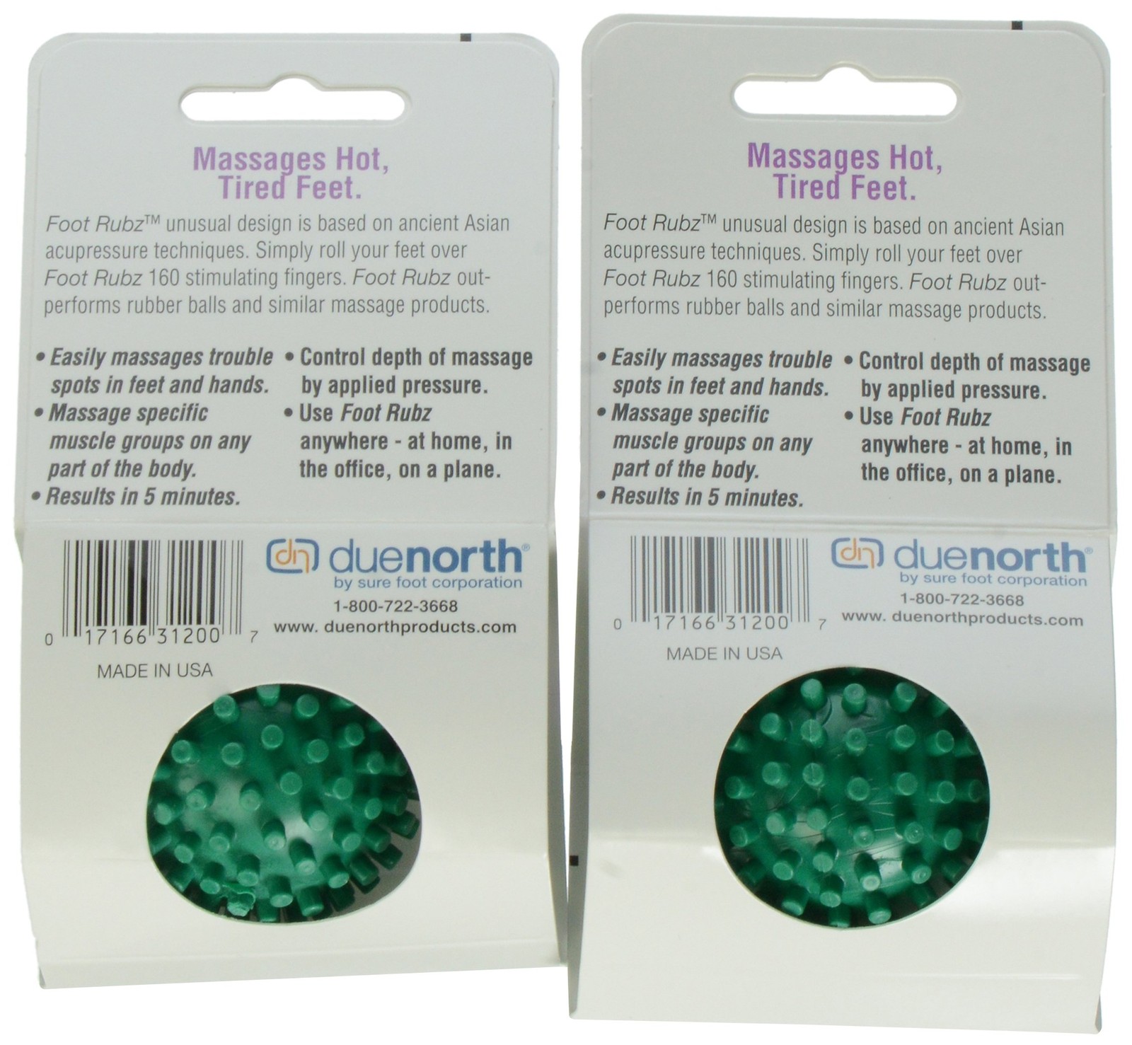 Due North Foot Rubz Hand and Back Massage Ball, 2 Count Green