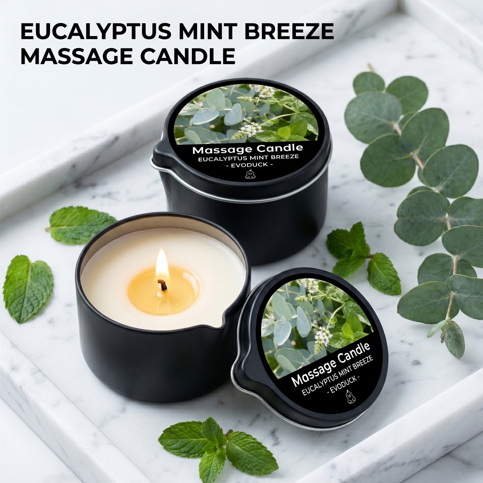 2 Pack Eucalyptus Mint Massage Candle 2oz Soy Body Oil Couples Spa Gift