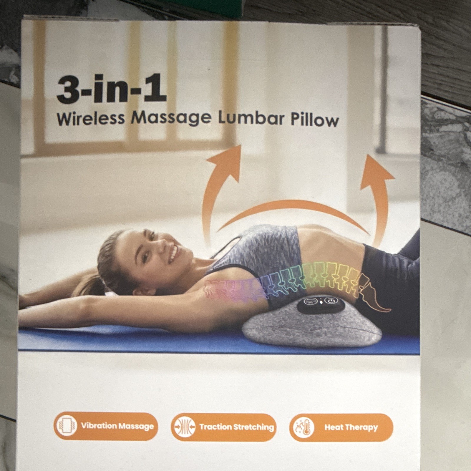 3-in-1 Cordless Wireless Lumbar Back Massager Pillow Heat Vibration Gray