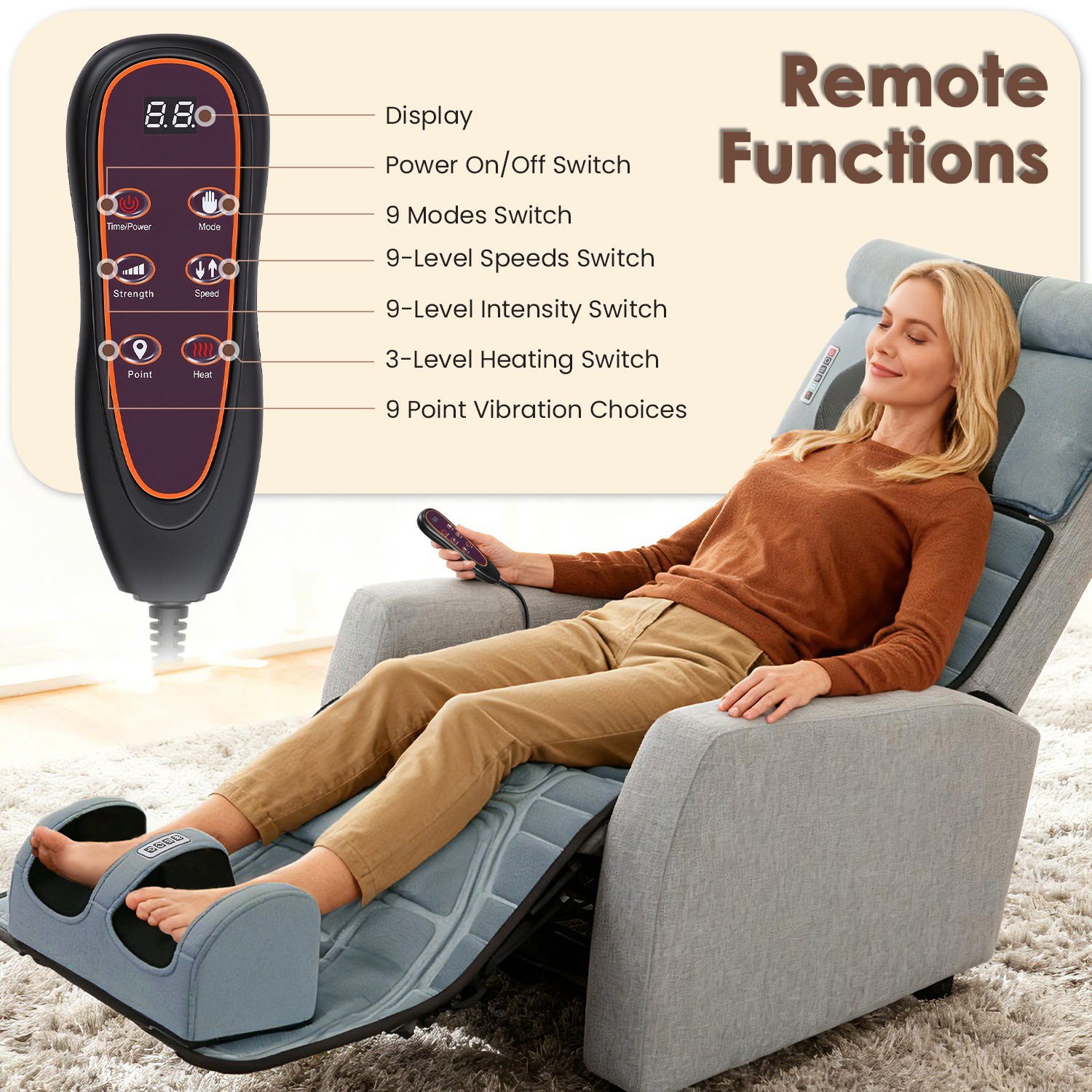Full Body Massage Mat Flannel Electric Heated Chair Pad Back Neck Massager Pad