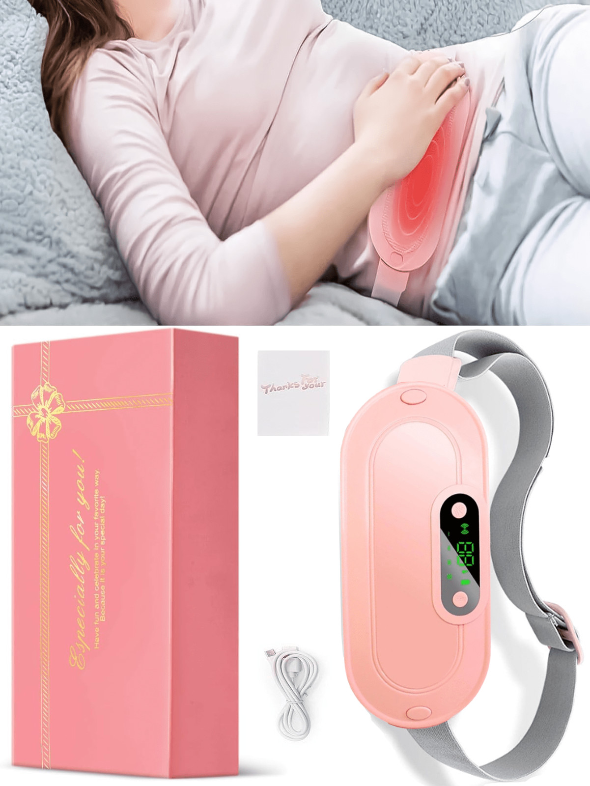 Electric Heating Menstrual Vibration Pad Belt For Period Pain Relief Cramps US