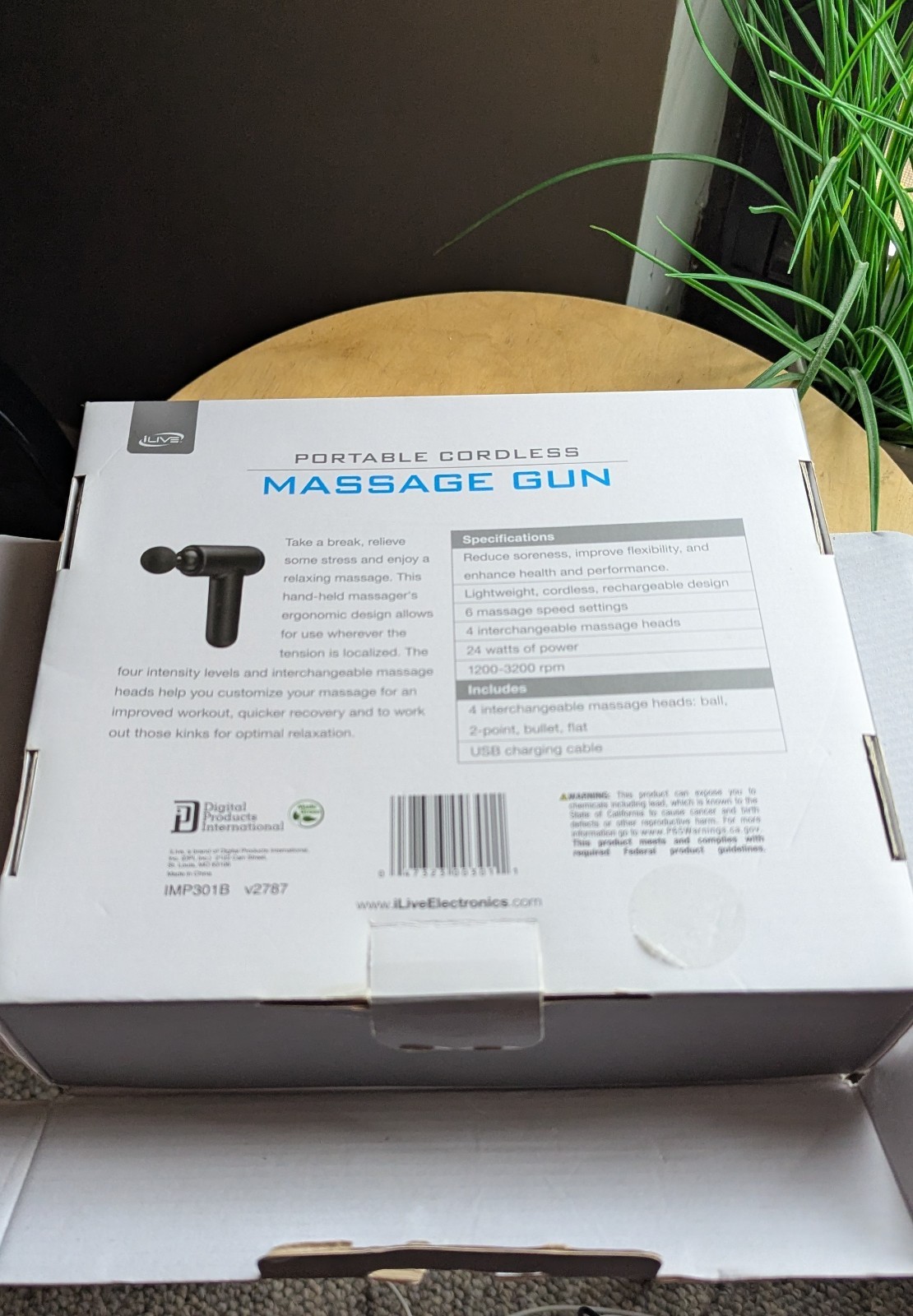 RELAX NOW! iLive Portable Cordless Massager Gun (Model IMP202B) New in Box