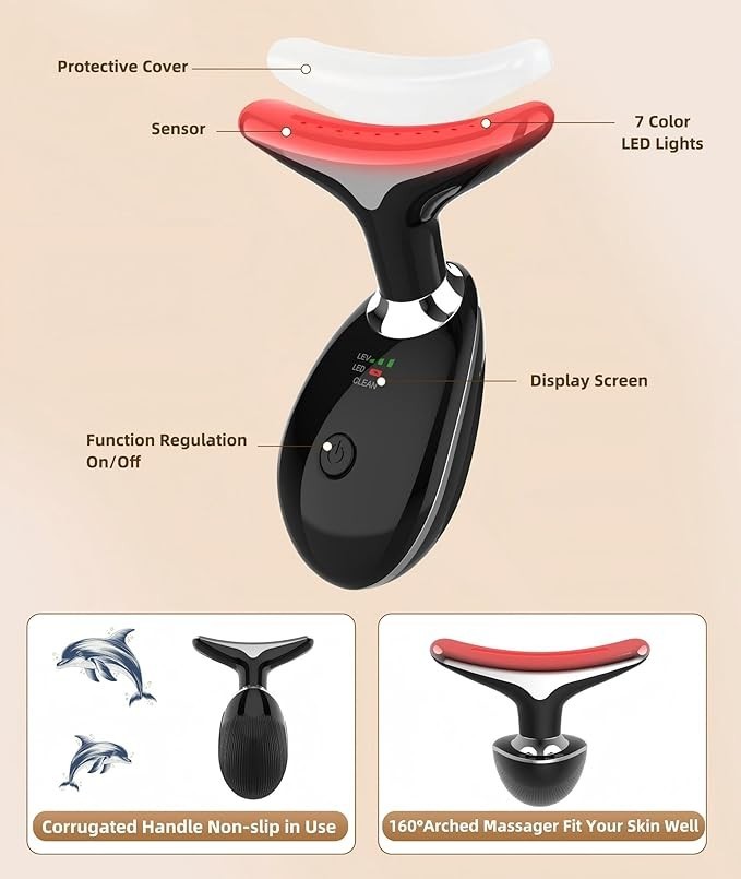 7-in-1 Deplux Facial Neck Massager for Skin Care at Home – Glossy Black NEW 2026