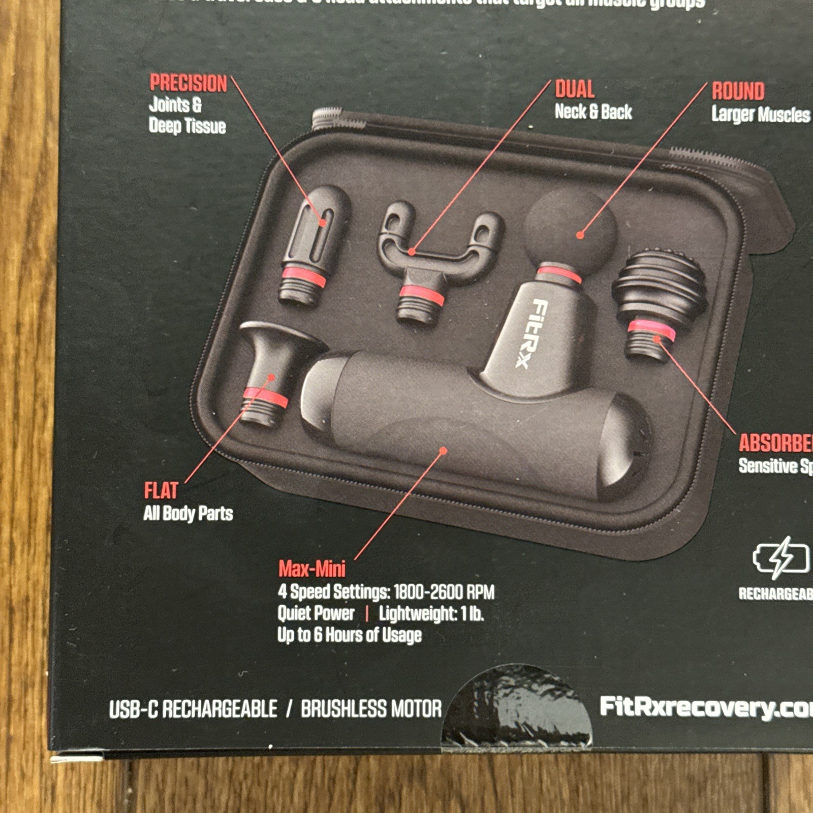 FitRx Max Mini Massager USB-C Rechargeable, 4 Attachments 4 Speed. NEW Sealed