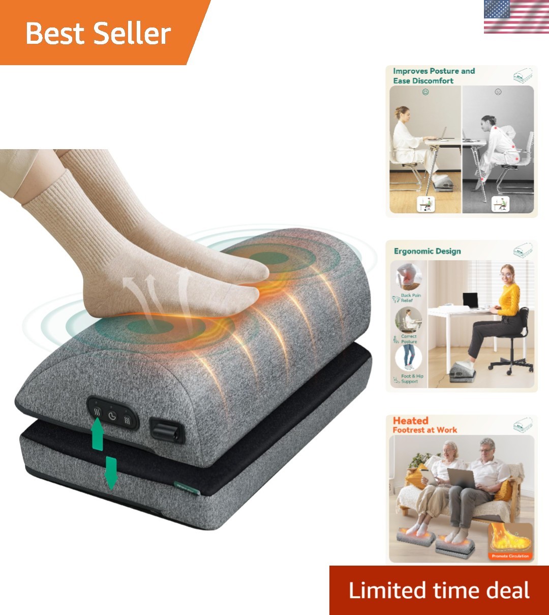 Modern Adjustable Heated Foot Rest for Office Chair – Soothing Vibration Therapy