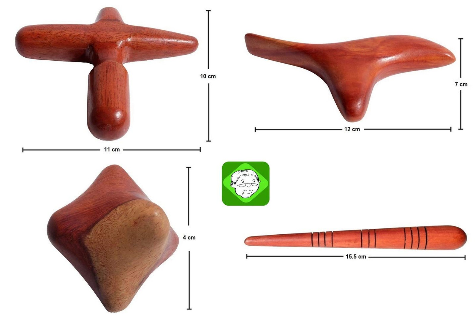 Lungcha 4 Types, 5 Piece Set Traditional Thai Massage Reflexology Wooden Stic…