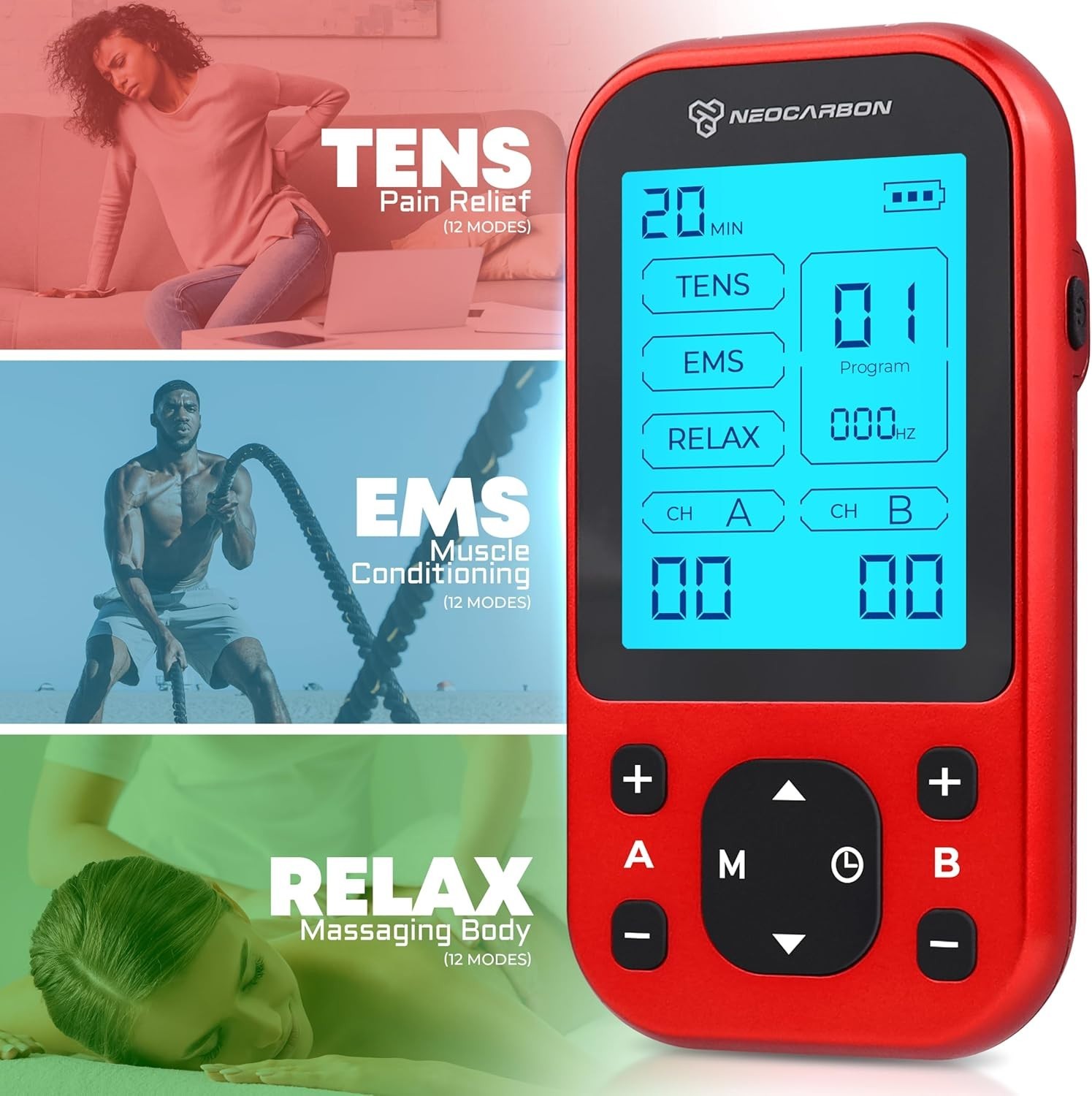 DUOWISI TENS Unit EMS Muscle Stimulator Pain Relief Massager USB Rechargeable