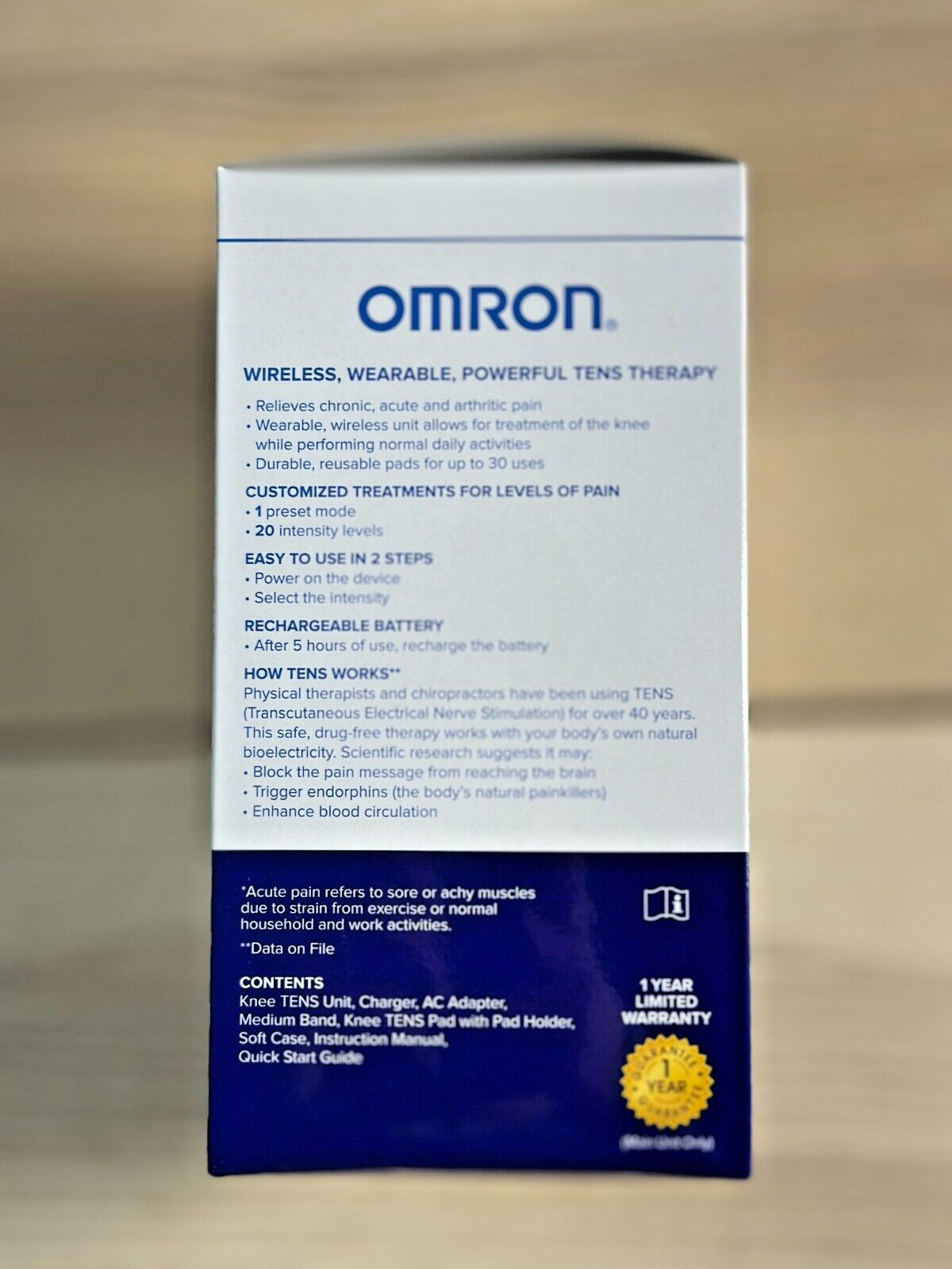 NEW! Omron Focus TENS Therapy for Knee Unit Wireless Muscle Stimulator Medium