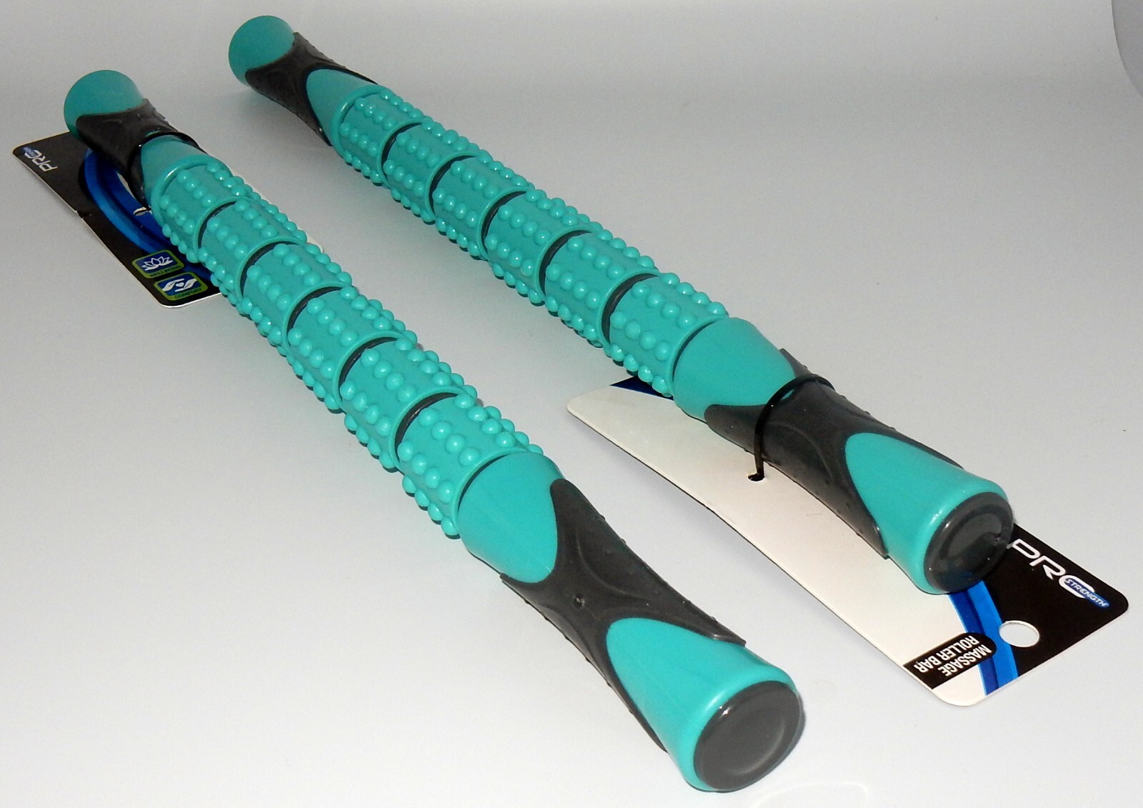 NEW 2 Pk Pro Strength Massage Roller Bars Teal Sturdy Comfort Handles Destress#