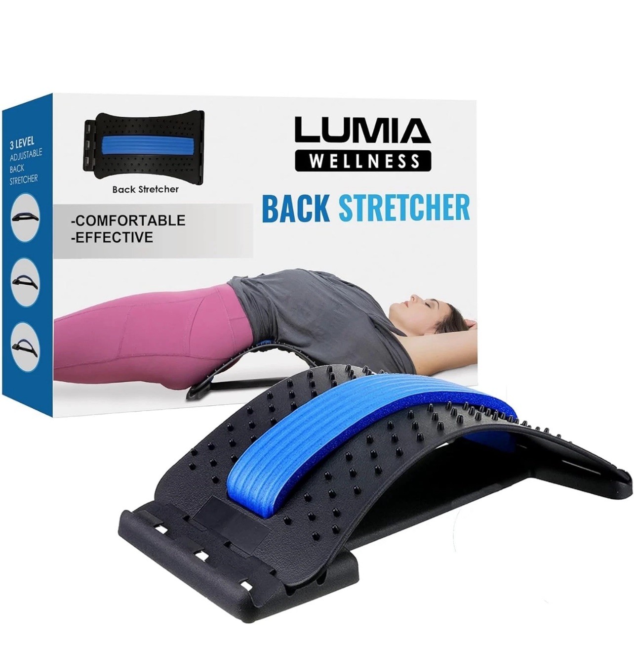 Lumia Wellness 3-Level Adjustable Back Stretcher for Lower Back Pain Relief