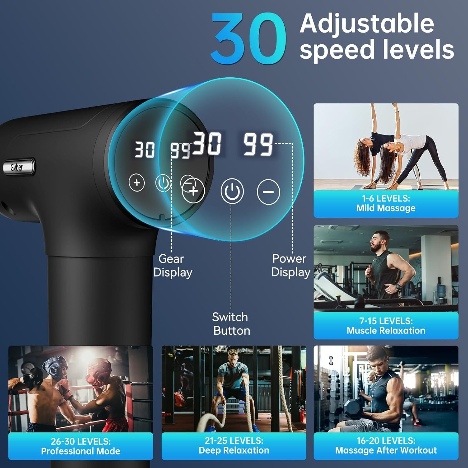 Rechargeable Handheld Massage Gun with Smart LED – Perfect for Muscle Relief