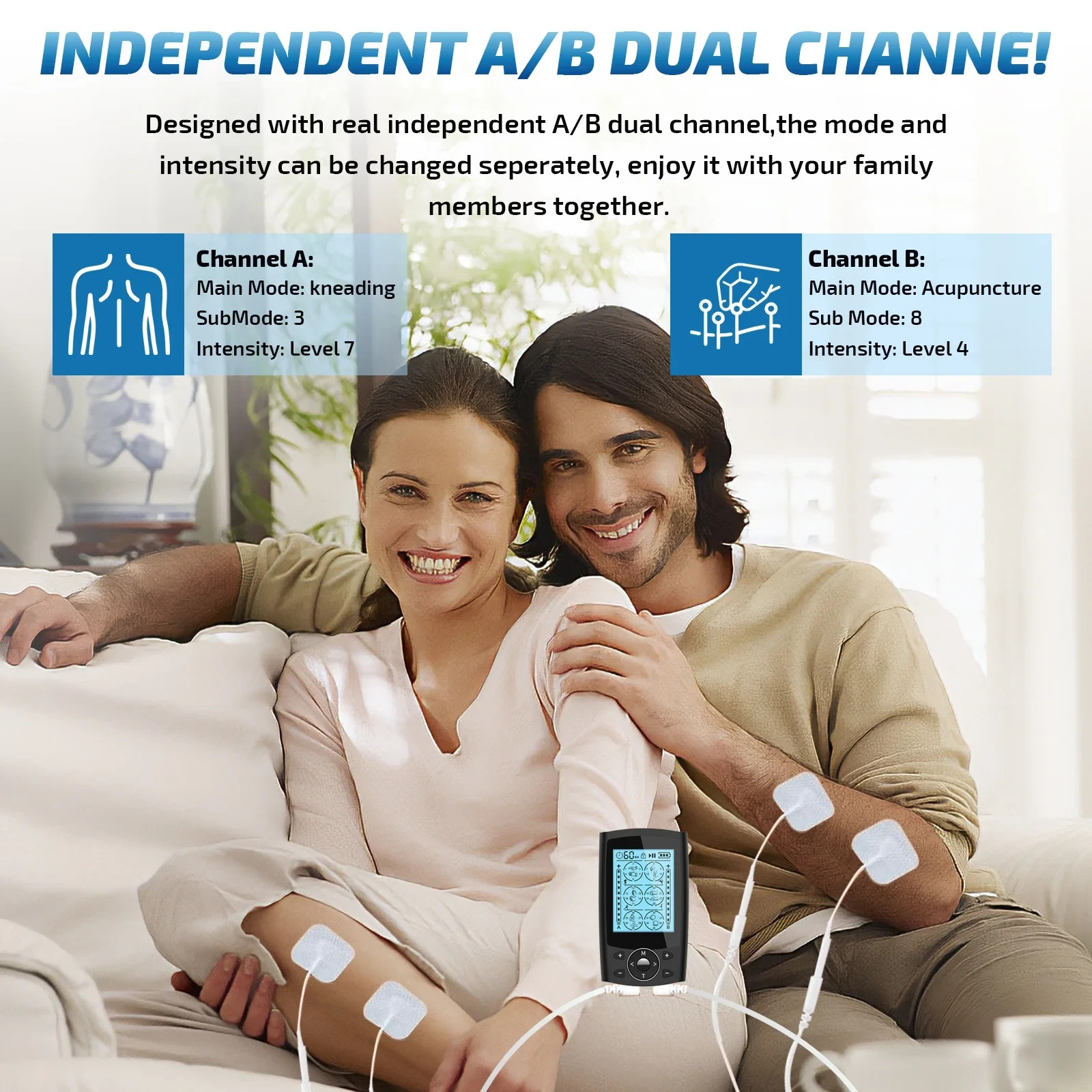 TENS Unit EMS Muscle Stimulator 36 Mode Rechargeable Dual Channel 10 Pad Massage