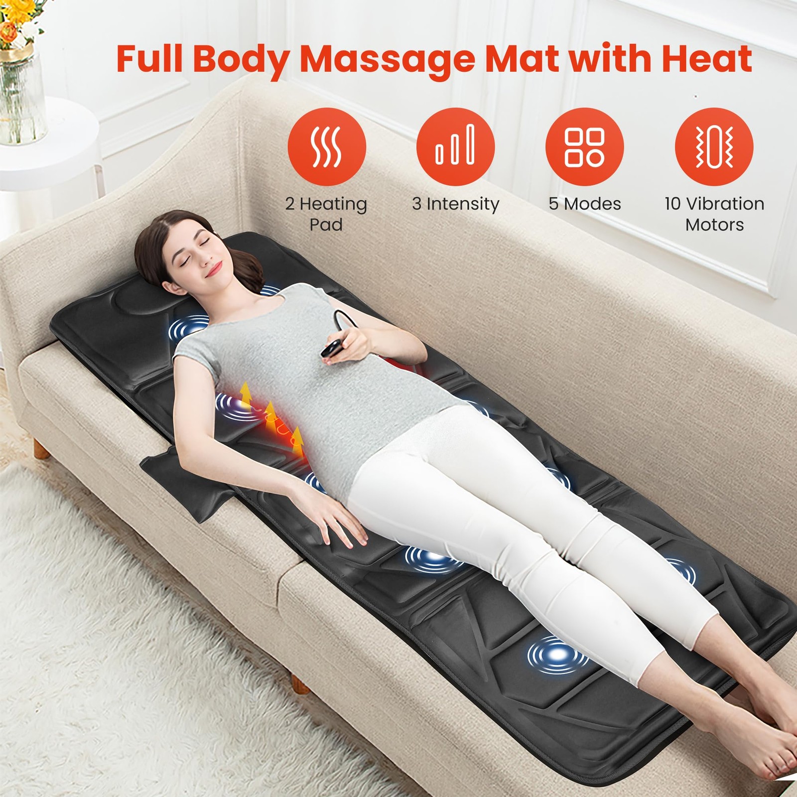 CooCoCo Massage Mat with Heat, Pad 10 22.8» x 68», Gray