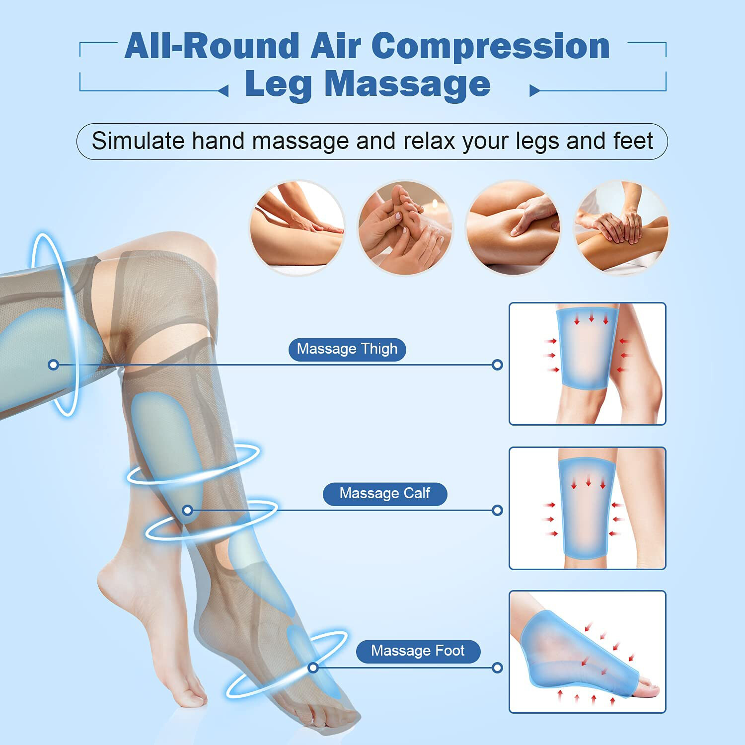 Full Leg Massager Air Compression for Circulation Calf Feet Thigh 6 Modes Heat