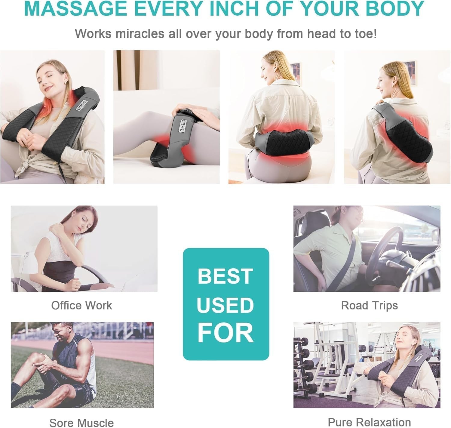 Wearable Electric Neck Massager with Shiatsu Function & Heat for Pain Relief