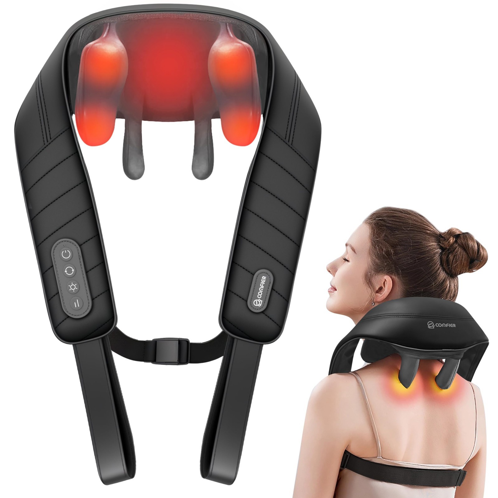 COMFIER Cordless Neck Massager w/ Heat 4D Shiatsu Deep Tissue Shoulder Massage