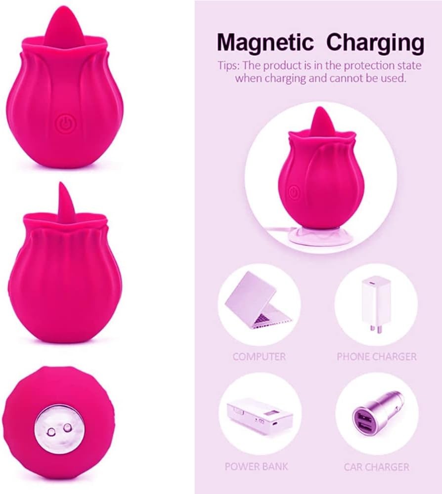 Silicone-Rose-Vibrator-Licking-for-Women Massager-10 Vibrations USB Rechargeable