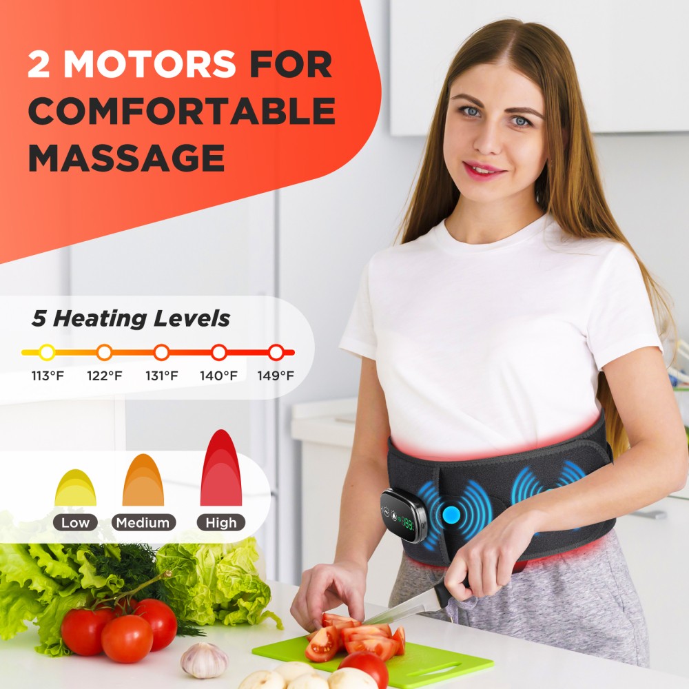 Red Light Therapy Belt Cordless 5000mAh Infrared Waist Wrap Vibration Back Pain