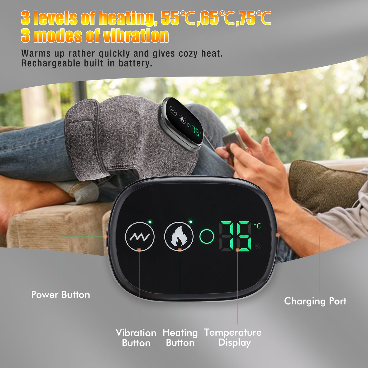 3in1 Cordless Heated Vibration Massager Knee, Shoulder, Elbow Joint Pain Relief