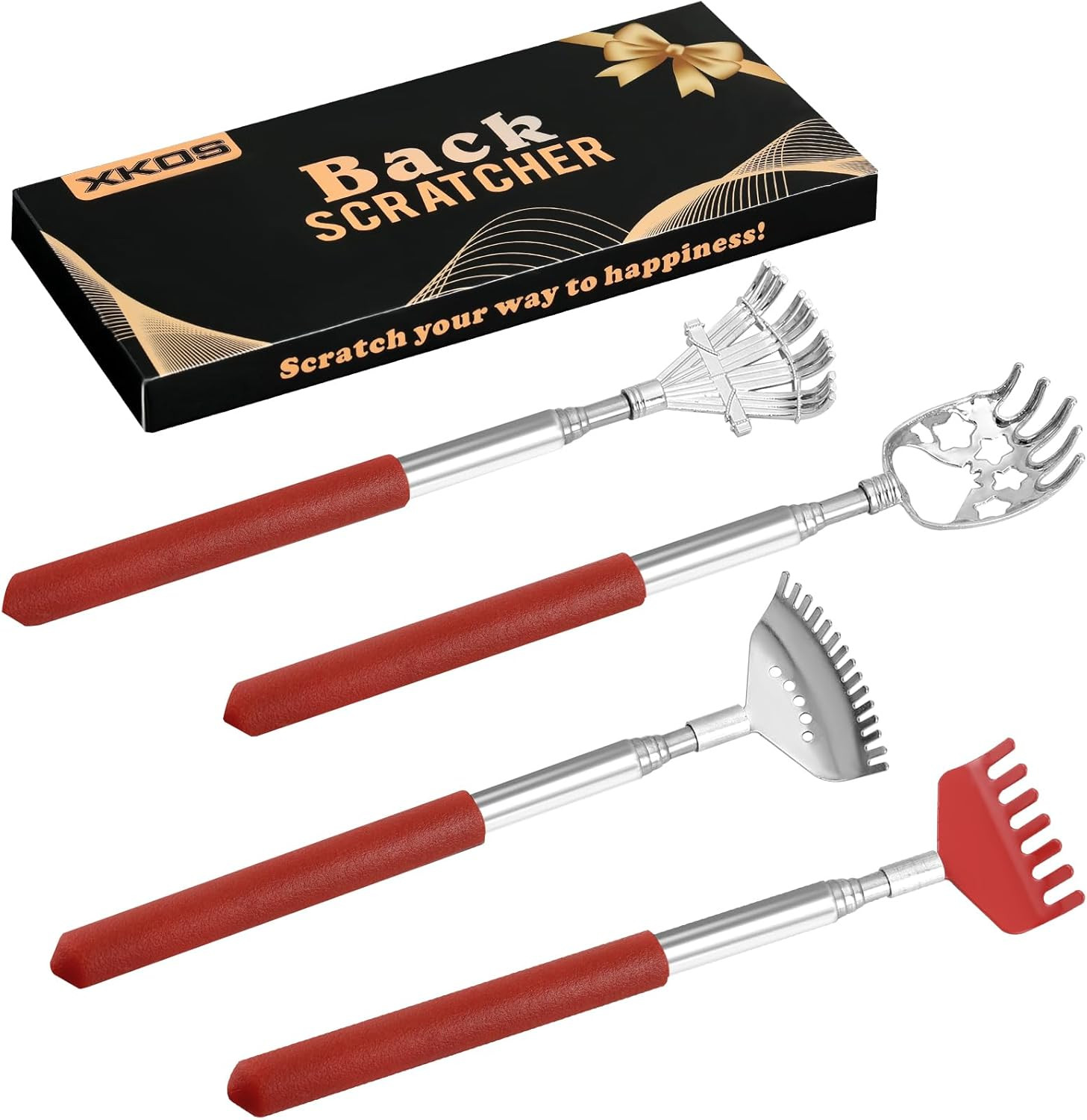 4 Pack Different Back Scratcher Portable Telescoping with Rubber Handles, Extend