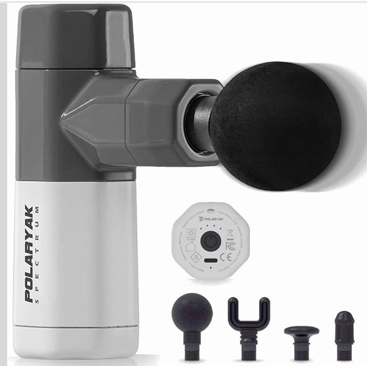 Polaryak Spectrum Percussive Massage Gun USB-C, 4 Speeds, 4 Heads Gray/White
