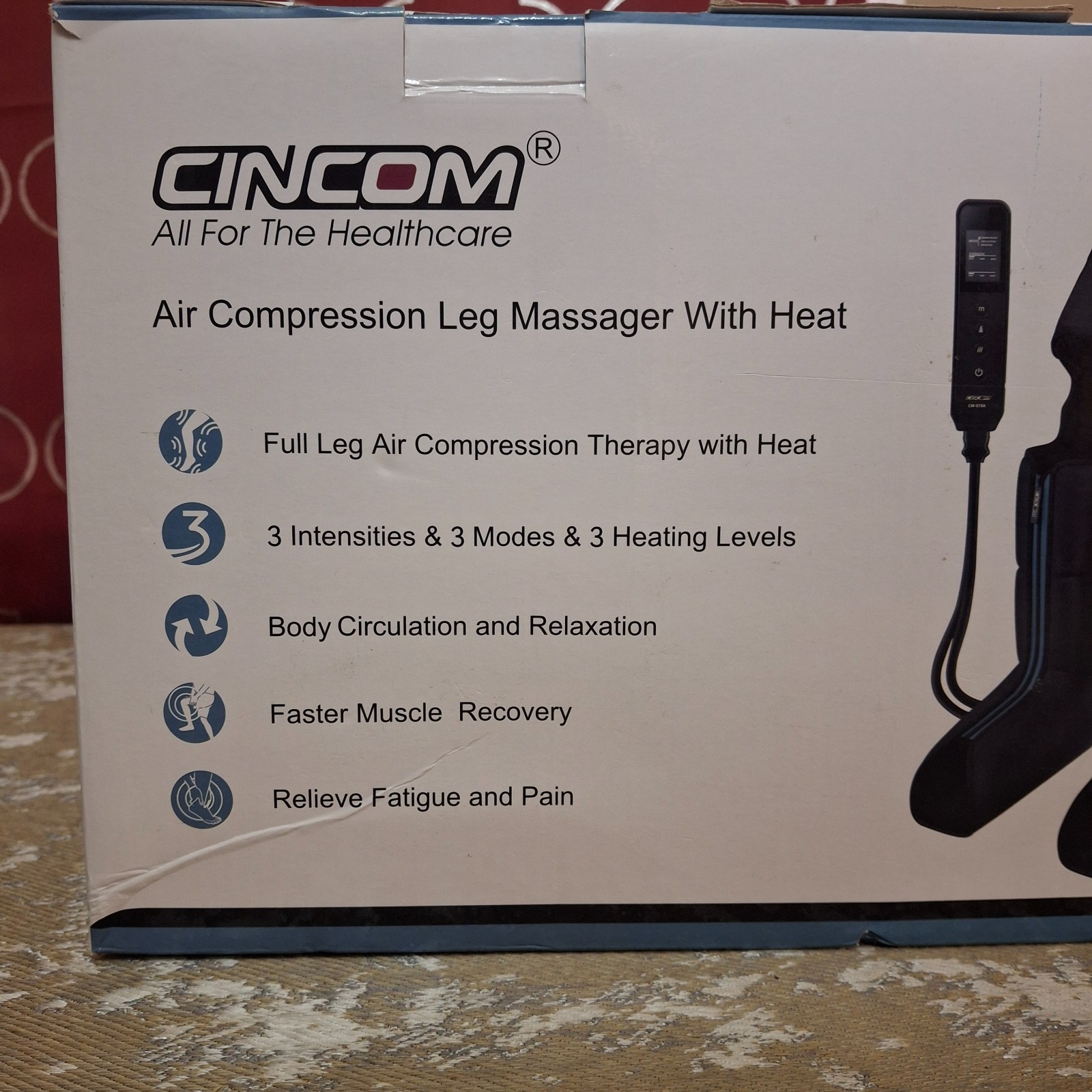 CINCOM Air Compression Leg Massagers w/ Heat Therapy Sleeves Pair CM-078A Black