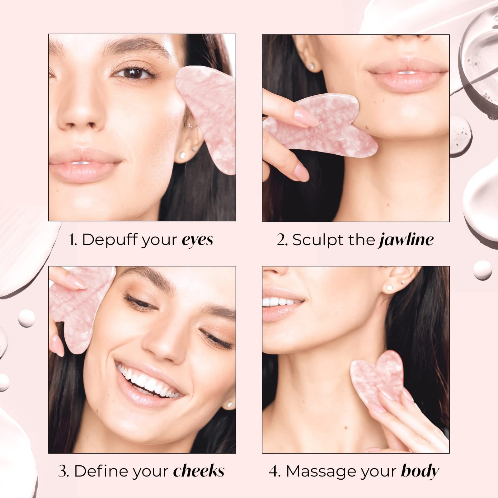 Rose Quartz Gua Sha Tool – Anti-Aging Face Massager & Jawline Shaper for Skincar