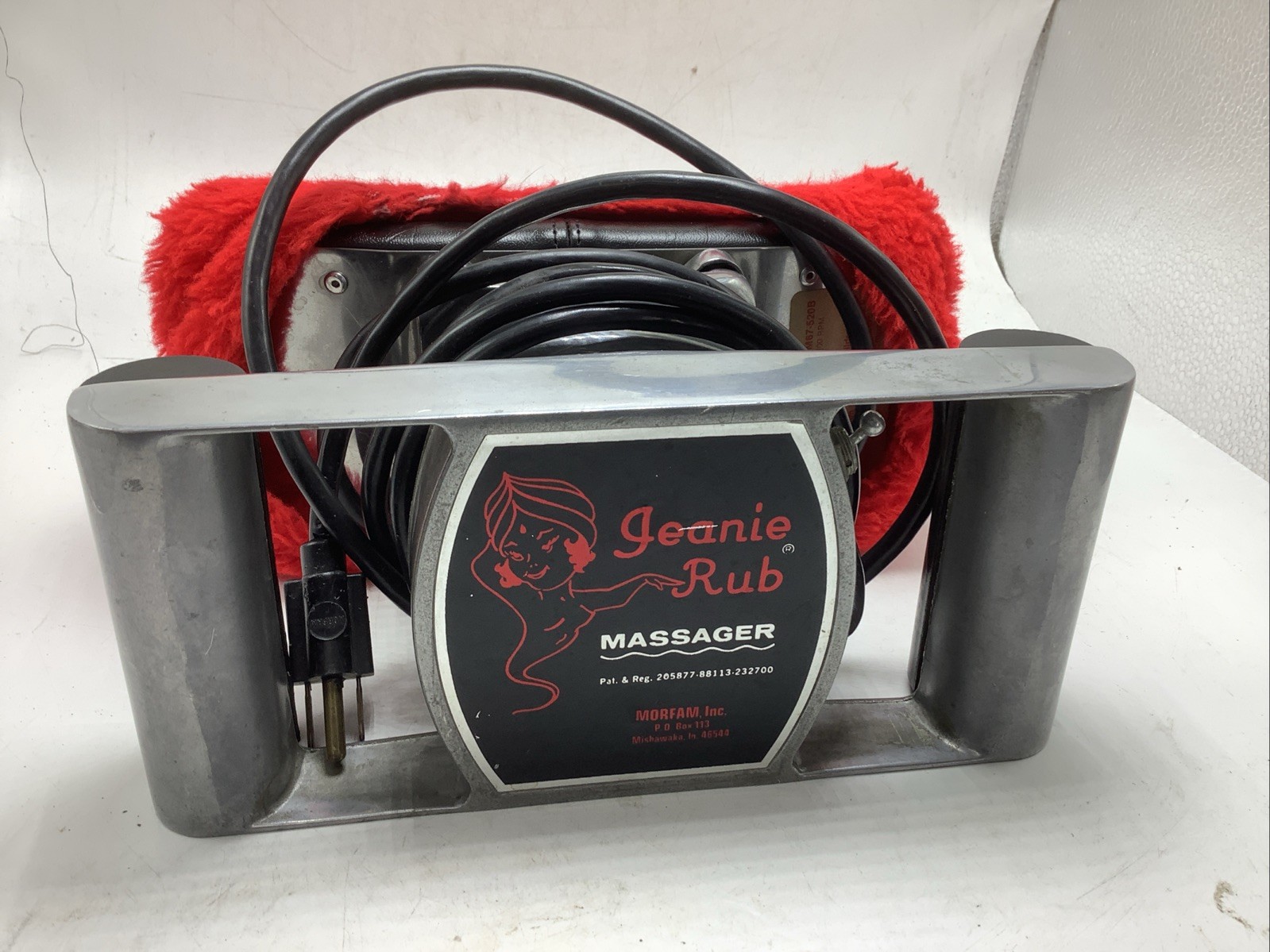CLEAN Morfam Jeanie Rub M67-520B Massager Black Vinyl And Red Fleece Cover