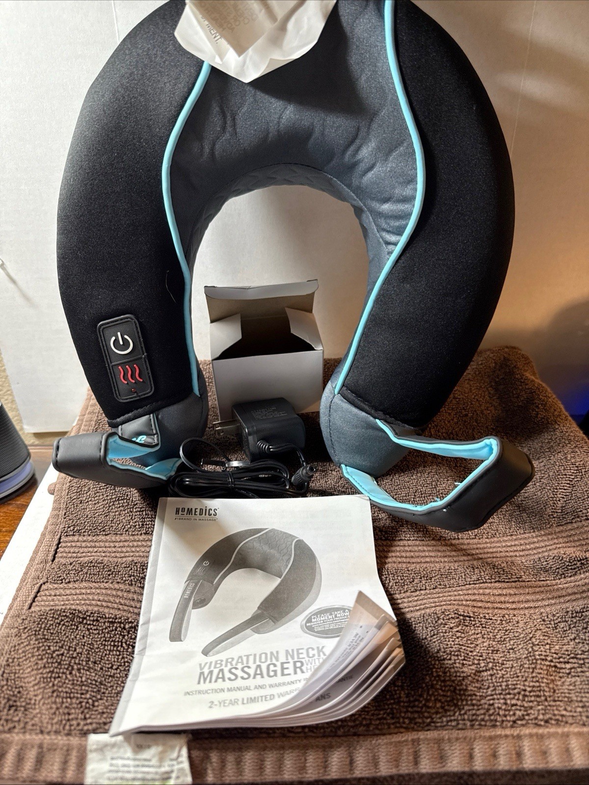 HoMedics Vibration Neck Massager with Soothing Heat Teal Black & Gray Color