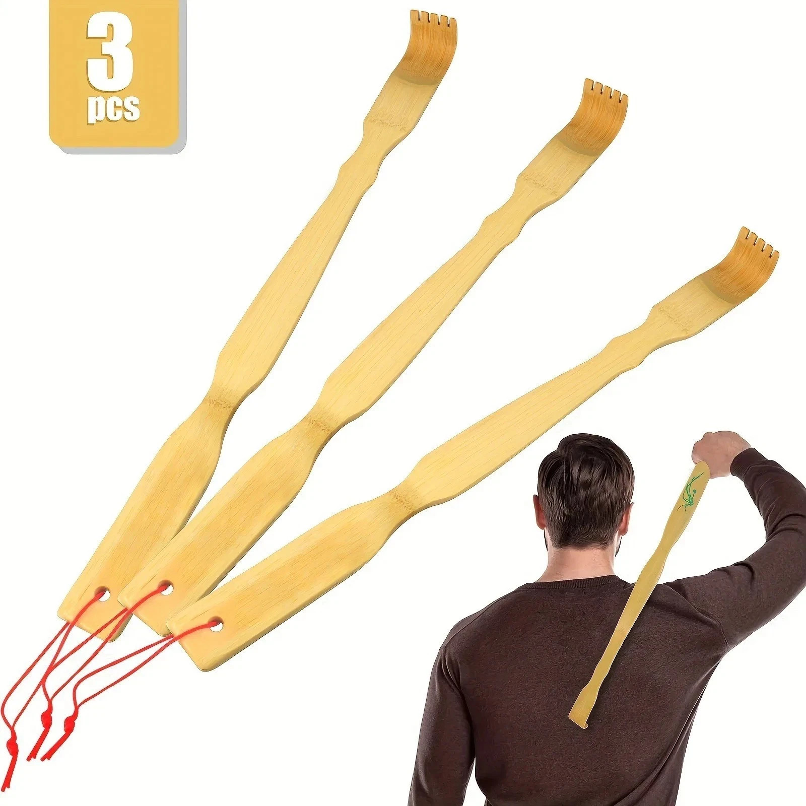 3Pcs Heavy-Duty Bamboo Back Scratcher: Therapeutic Long Handle Tool for Scratchi