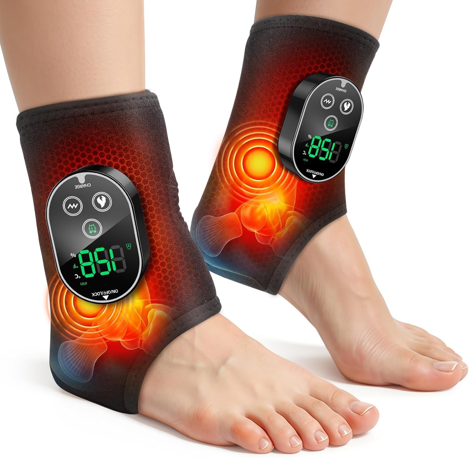 Heated Ankle Massager: Electric Foot & Ankle Pain Relief Wrap with LCD Display 