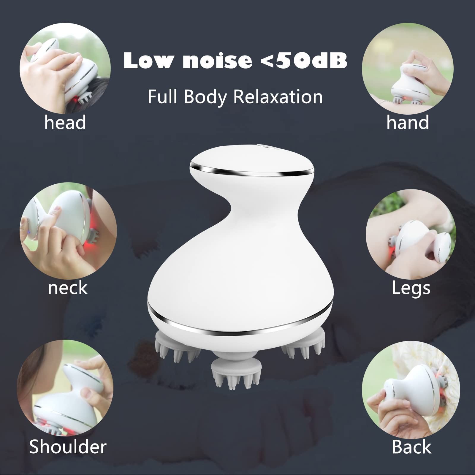 mxm2mxm Electric Scalp Massager with red Light 5*5*4.9, White